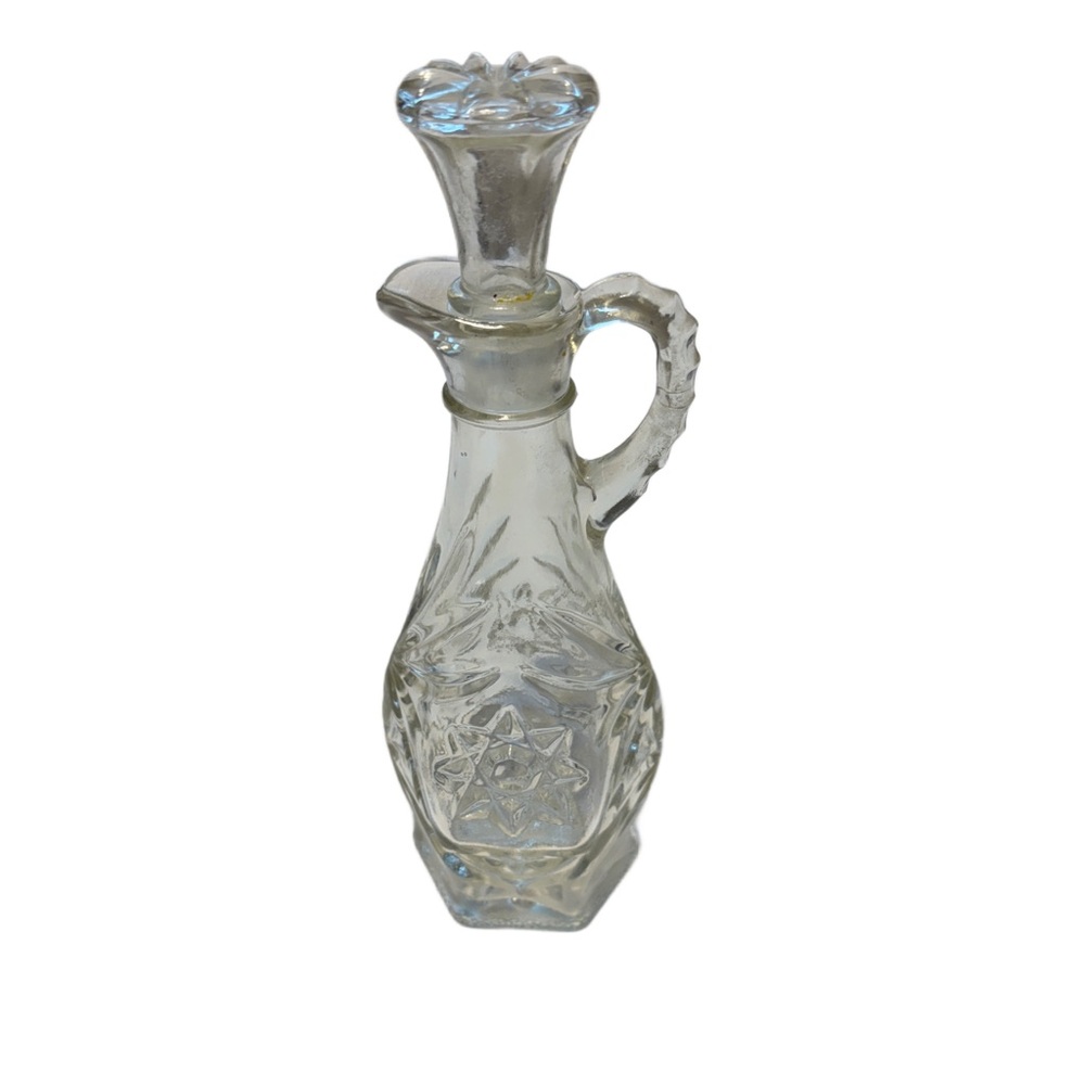 Vintage‎ Clear Cut Glass Cruet Bottle Oil/Vinegar Star/Daisy Design